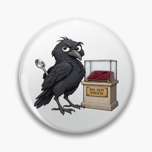 Item preview, Funny Crow Museum Thief Cartoon – Shiny Spoon Bird Humor designed and sold by Concrete Coffee Studio.