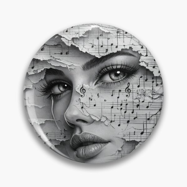 Item preview, Woman Behind Torn Sheet Music – Black and White Music Collage Art Print designed and sold by Kaleidoscope Print.