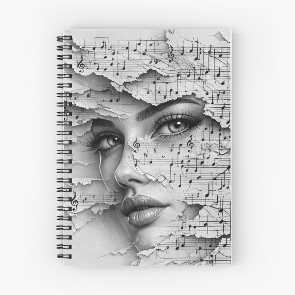 Item preview, Woman Behind Torn Sheet Music – Black and White Music Collage Art Print designed and sold by Kaleidoscope Print.