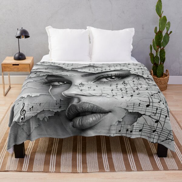 Item preview, Woman Behind Torn Sheet Music – Black and White Music Collage Art Print designed and sold by Kaleidoscope Print.