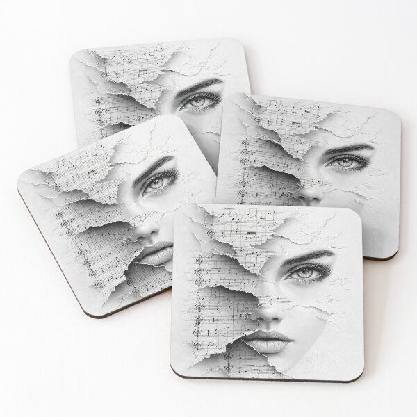 Item preview, Torn Sheet Music Woman Portrait – Elegant Black and White Music Collage Print designed and sold by Kaleidoscope Print.