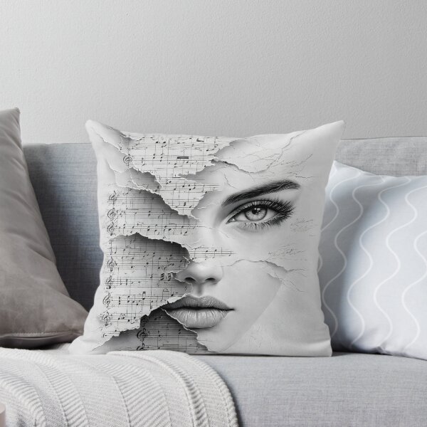 Item preview, Torn Sheet Music Woman Portrait – Elegant Black and White Music Collage Print designed and sold by Kaleidoscope Print.