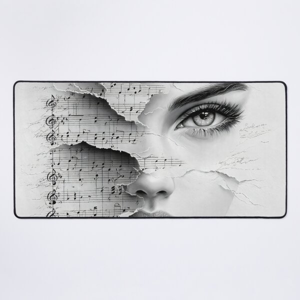 Item preview, Torn Sheet Music Woman Portrait – Elegant Black and White Music Collage Print designed and sold by Kaleidoscope Print.