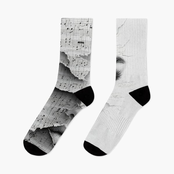 Item preview, Torn Sheet Music Woman Portrait – Elegant Black and White Music Collage Print designed and sold by Kaleidoscope Print.