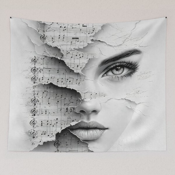 Item preview, Torn Sheet Music Woman Portrait – Elegant Black and White Music Collage Print designed and sold by Kaleidoscope Print.