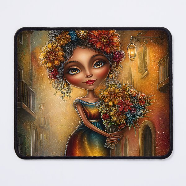 Item preview, Colorful Flower Girl in Enchanted Alleyway Scene designed and sold by Artessie.