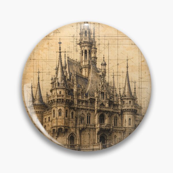 Item preview, Vintage Gothic Castle Blueprint – Antique Architectural Sketch Art Print designed and sold by Kaleidoscope Print.