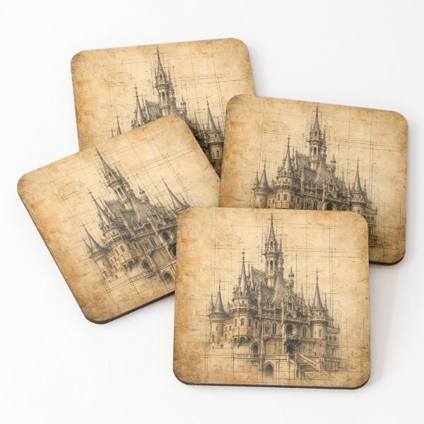 Item preview, Vintage Gothic Castle Blueprint – Antique Architectural Sketch Art Print designed and sold by Kaleidoscope Print.