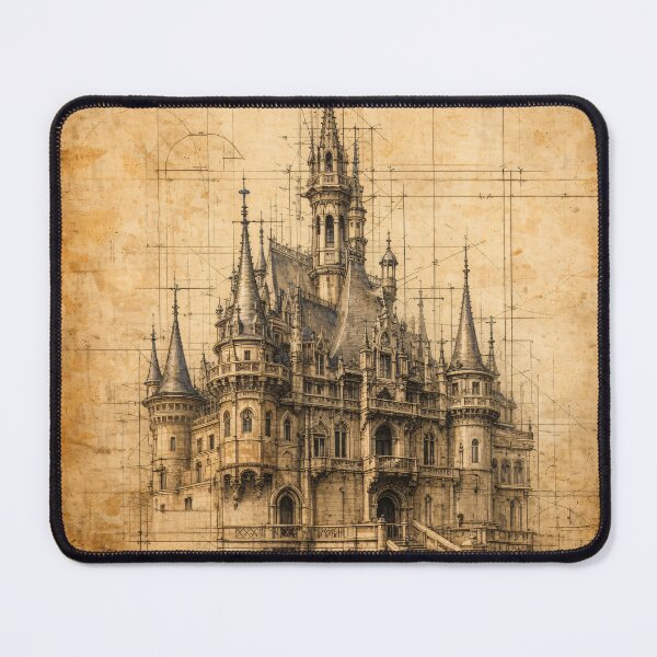 Item preview, Vintage Gothic Castle Blueprint – Antique Architectural Sketch Art Print designed and sold by Kaleidoscope Print.