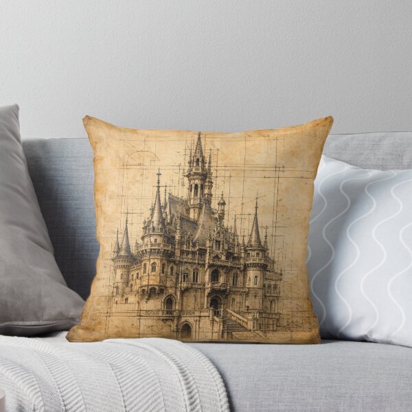 Item preview, Vintage Gothic Castle Blueprint – Antique Architectural Sketch Art Print designed and sold by Kaleidoscope Print.