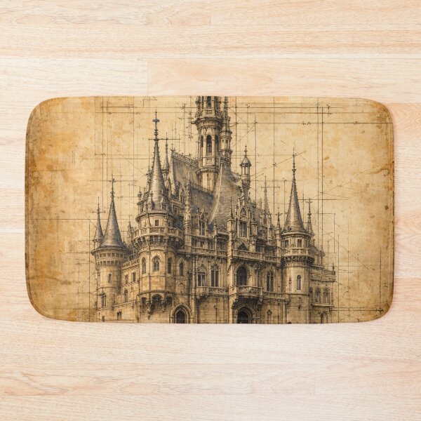 Item preview, Vintage Gothic Castle Blueprint – Antique Architectural Sketch Art Print designed and sold by Kaleidoscope Print.