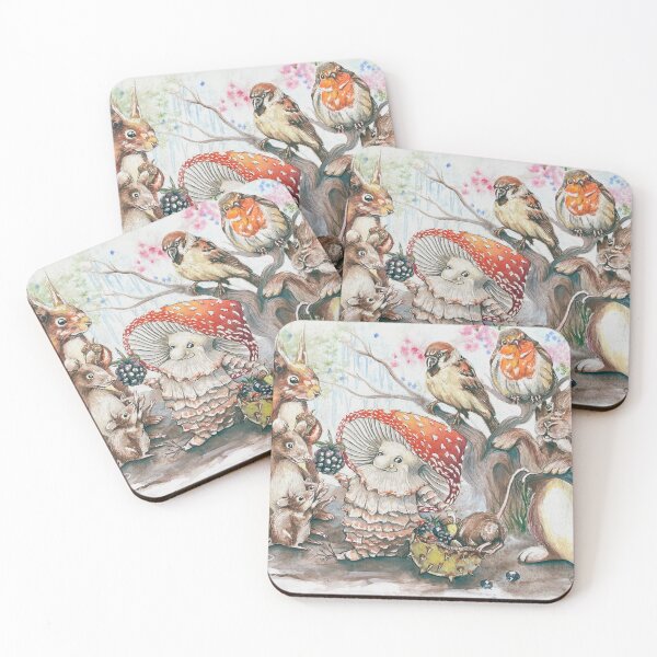 Item preview, Nostalgic Christmas Mushroom with Woodland Animals – Vintage Forest Holiday Art designed and sold by SaskiaFranken.