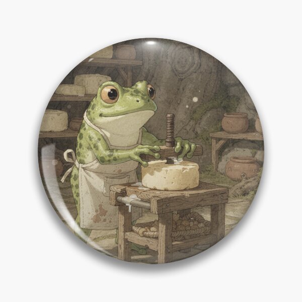 Item preview, Frog Cheesemaker Pressing a Tiny Wheel of Pond-Milk Cheese Cottagecore Art designed and sold by PictorialWhimsy.