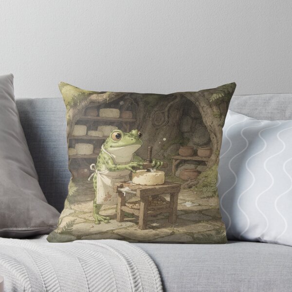 Item preview, Frog Cheesemaker Pressing a Tiny Wheel of Pond-Milk Cheese Cottagecore Art designed and sold by PictorialWhimsy.