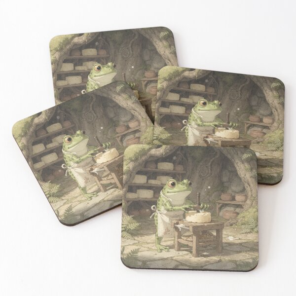 Item preview, Frog Cheesemaker Pressing a Tiny Wheel of Pond-Milk Cheese Cottagecore Art designed and sold by PictorialWhimsy.