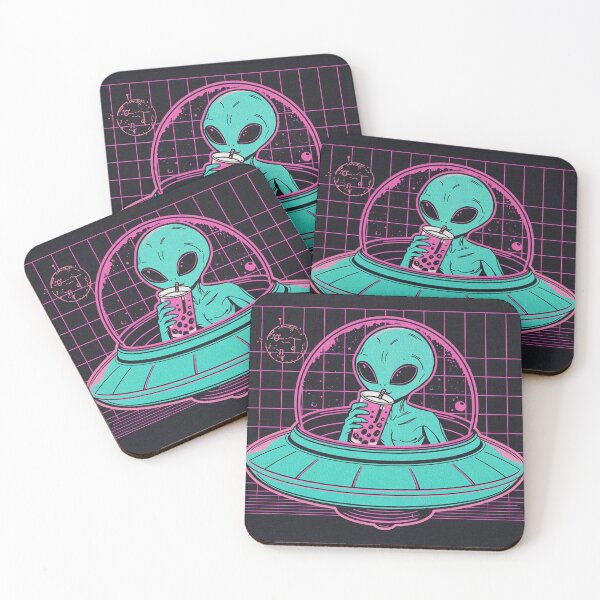 Item preview, Retro Alien Drinking Bubble Tea Synthwave designed and sold by Tee-Pulse.