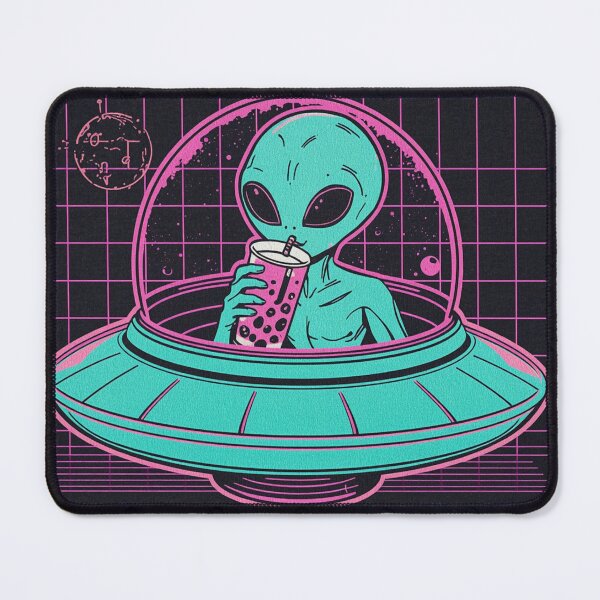 Item preview, Retro Alien Drinking Bubble Tea Synthwave designed and sold by Tee-Pulse.
