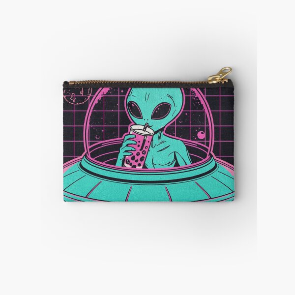 Item preview, Retro Alien Drinking Bubble Tea Synthwave designed and sold by Tee-Pulse.