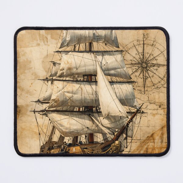 Item preview, Vintage Sailing Ship with Compass – Antique Nautical Adventure Art Print designed and sold by Kaleidoscope Print.