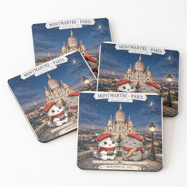 Item preview, Montmartre Night - Freda and Junior Red Berets Paris Travel Poster designed and sold by MAISON SYLVIE.