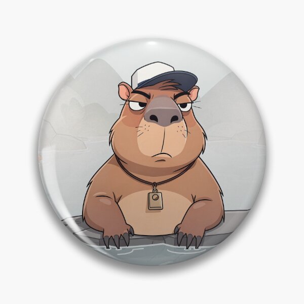 Item preview, Grumpy Capybara Lifeguard Refusing to Leave the Hot Spring Cartoon Art designed and sold by PictorialWhimsy.