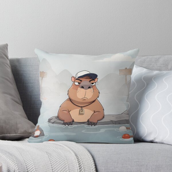 Item preview, Grumpy Capybara Lifeguard Refusing to Leave the Hot Spring Cartoon Art designed and sold by PictorialWhimsy.