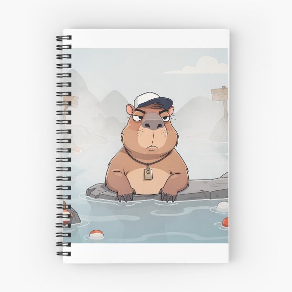 Item preview, Grumpy Capybara Lifeguard Refusing to Leave the Hot Spring Cartoon Art designed and sold by PictorialWhimsy.