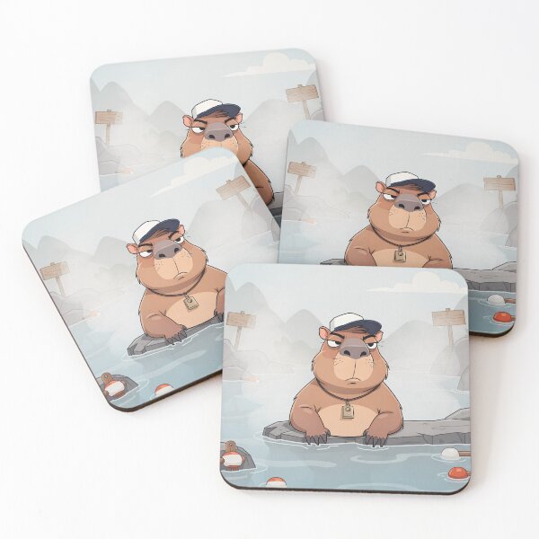 Item preview, Grumpy Capybara Lifeguard Refusing to Leave the Hot Spring Cartoon Art designed and sold by PictorialWhimsy.