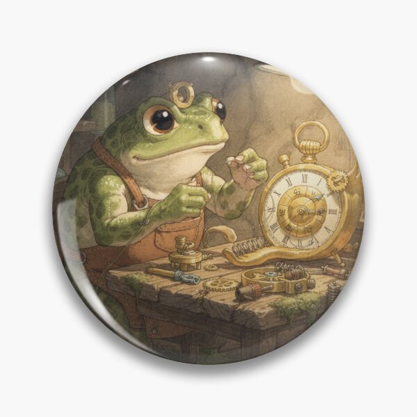 Item preview, Toad Clockmaker Winding a Snail-Shell Pocket Watch Cottagecore Art designed and sold by PictorialWhimsy.