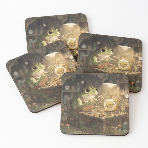 Item preview, Toad Clockmaker Winding a Snail-Shell Pocket Watch Cottagecore Art designed and sold by PictorialWhimsy.