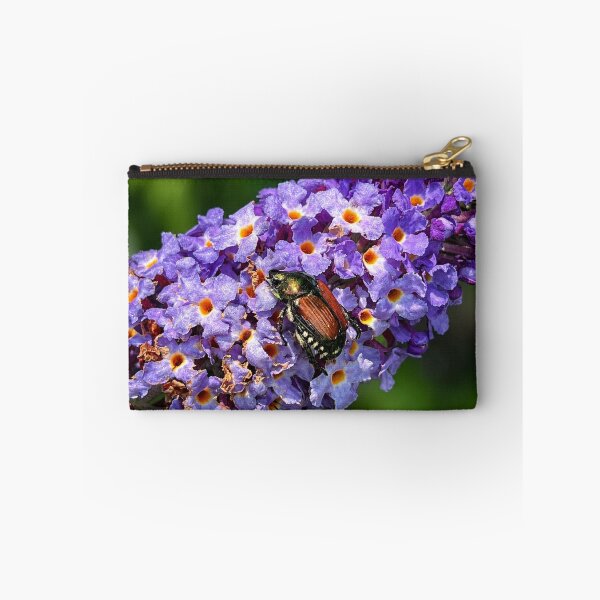 Item preview, Japanese beetle on purple flowers designed and sold by Astute-Artio-Photography.