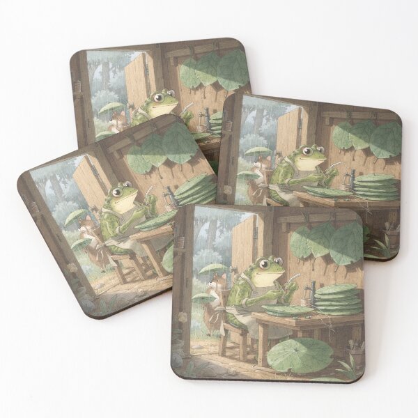 Item preview, Frog Umbrella-Maker Stitching Lily-Pad Parasols for the Rain Cottagecore Art designed and sold by PictorialWhimsy.