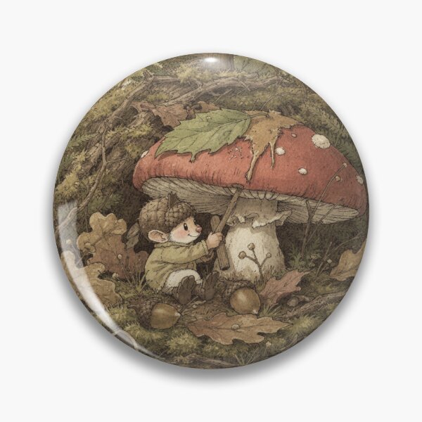 Item preview, Acorn-Cap Gnome Patching a Leaky Toadstool Roof Storybook Art designed and sold by PictorialWhimsy.