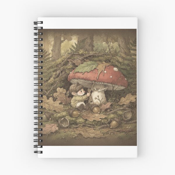 Item preview, Acorn-Cap Gnome Patching a Leaky Toadstool Roof Storybook Art designed and sold by PictorialWhimsy.