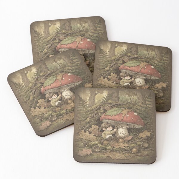 Item preview, Acorn-Cap Gnome Patching a Leaky Toadstool Roof Storybook Art designed and sold by PictorialWhimsy.