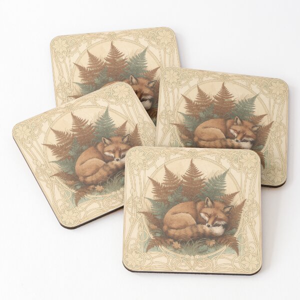 Item preview, Art Nouveau Fox Among Autumn Ferns in Gold Wall Decor designed and sold by PictorialWhimsy.