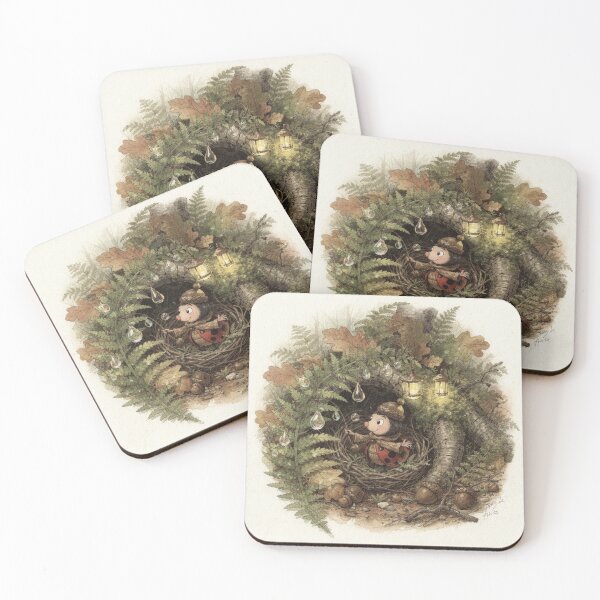Item preview, Ladybird Folk Hanging Dewdrop Lanterns on a Fern Storybook Art designed and sold by PictorialWhimsy.