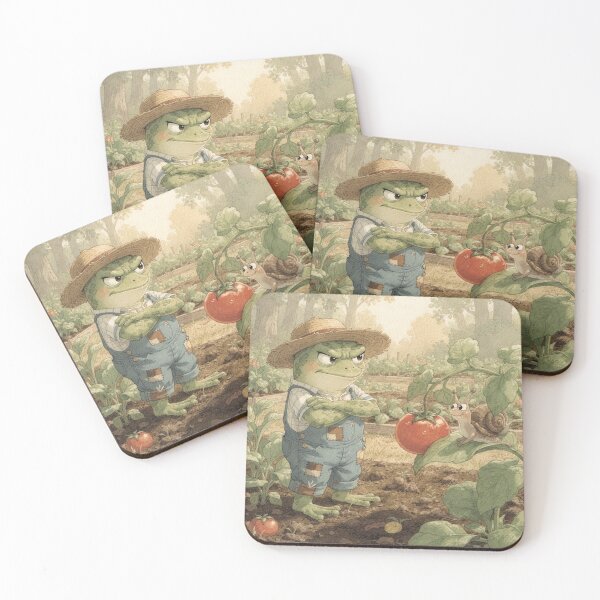 Item preview, Frog Gardener Arguing With a Snail Over the Last Ripe Tomato Cottagecore Art designed and sold by PictorialWhimsy.