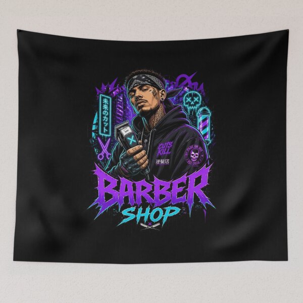 Item preview, Cyberpunk Anime Barber Shop Neon Streetwear Art designed and sold by Barber MD Culture.