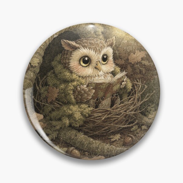 Item preview, Owlet Folk Wrapped in a Moss Blanket Reading by Firefly-Light Storybook Art designed and sold by PictorialWhimsy.