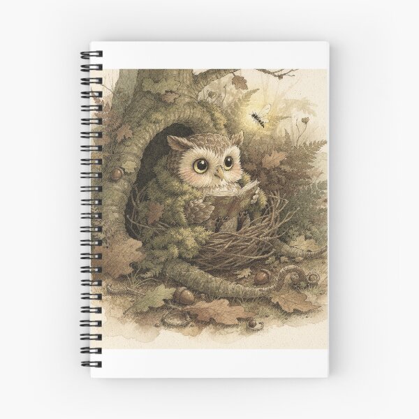 Item preview, Owlet Folk Wrapped in a Moss Blanket Reading by Firefly-Light Storybook Art designed and sold by PictorialWhimsy.