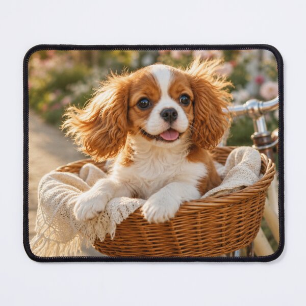 Item preview, Cavalier King Charles Spaniel Puppy on a Bicycle designed and sold by Wild Bloom Paws.