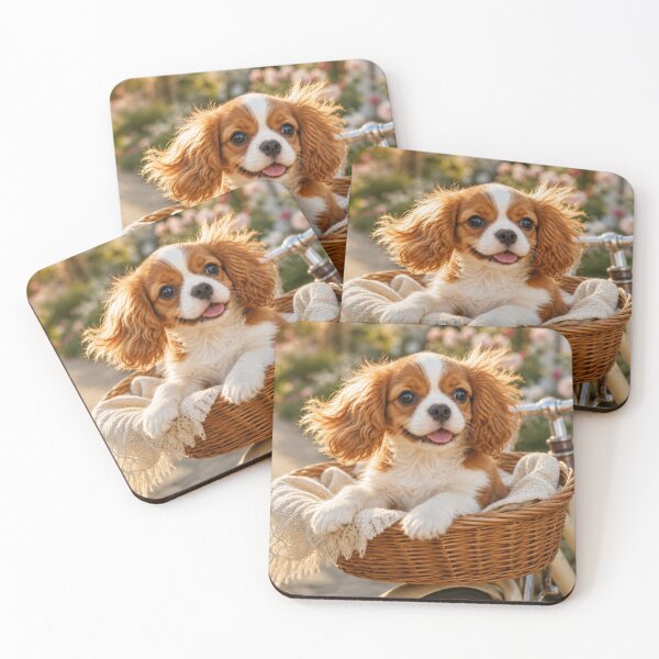 Item preview, Cavalier King Charles Spaniel Puppy on a Bicycle  designed and sold by Wild Bloom Paws.