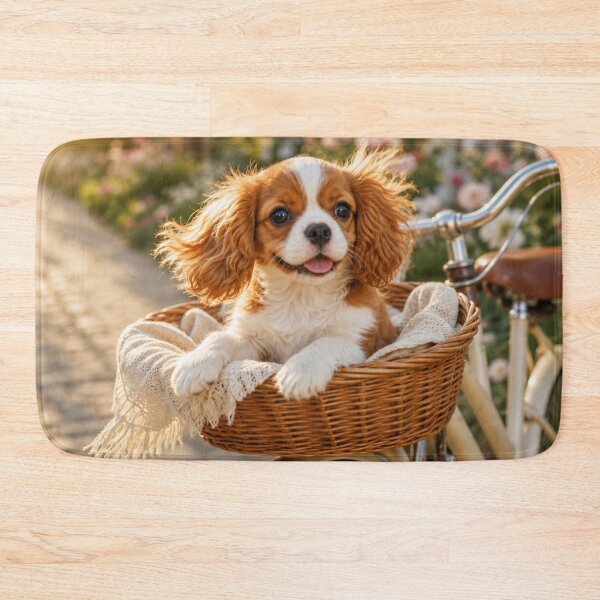 Item preview, Cavalier King Charles Spaniel Puppy on a Bicycle  designed and sold by Wild Bloom Paws.
