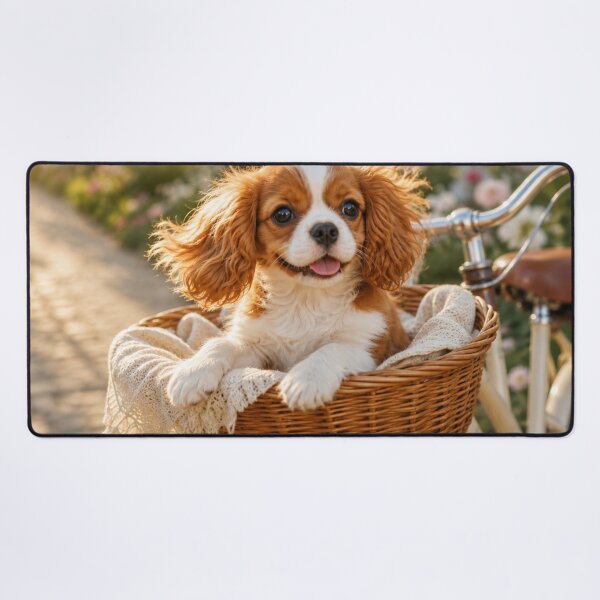 Item preview, Cavalier King Charles Spaniel Puppy on a Bicycle designed and sold by Wild Bloom Paws.