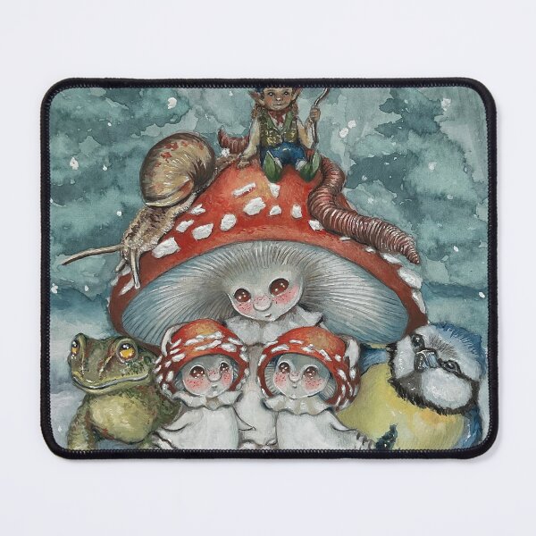 Item preview, Mother Fly Agaric Mushroom Family – Whimsical Winter Woodland Christmas Art designed and sold by SaskiaFranken.