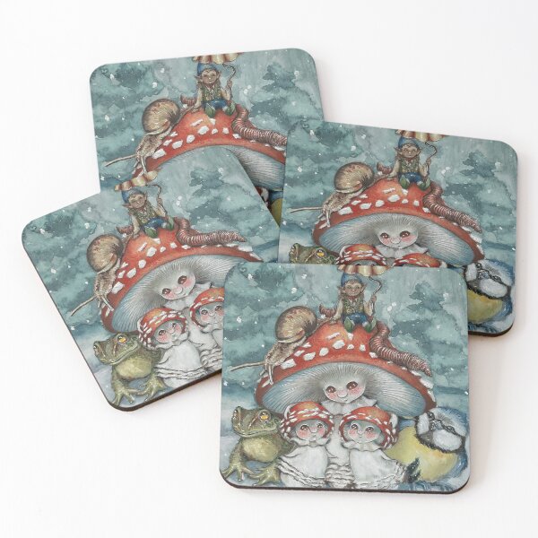 Item preview, Mother Fly Agaric Mushroom Family – Whimsical Winter Woodland Christmas Art designed and sold by SaskiaFranken.