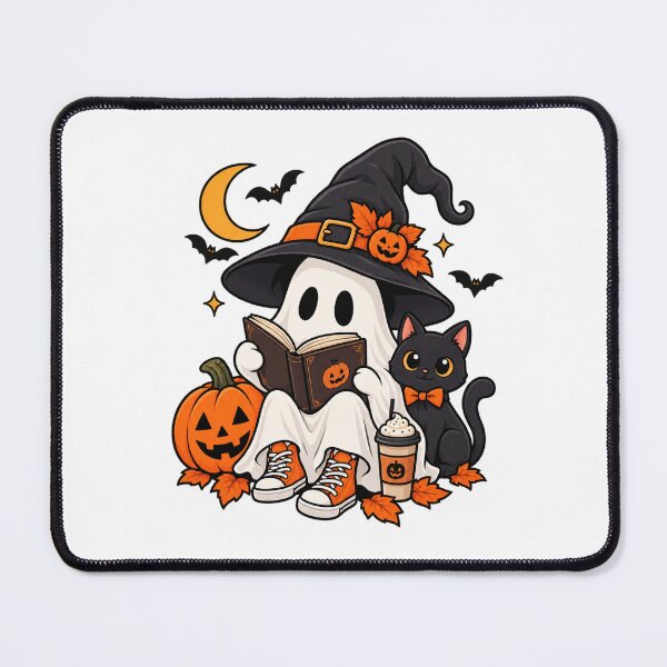 Item preview, Cute Halloween Ghost Witch Reading Book with Black Cat designed and sold by afr-saad.