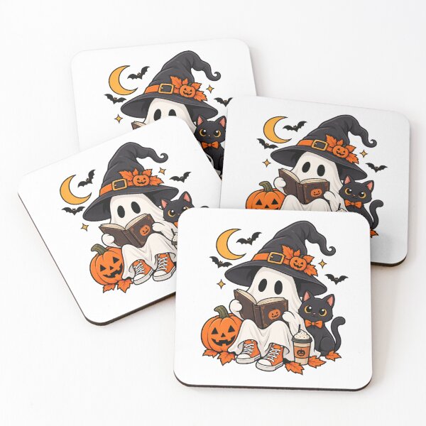 Item preview, Cute Halloween Ghost Witch Reading Book with Black Cat designed and sold by afr-saad.