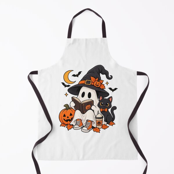 Item preview, Cute Halloween Ghost Witch Reading Book with Black Cat designed and sold by afr-saad.